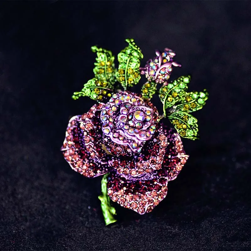 purple Muylinda винтажная розовая брошь-цветок с кристаллами на булавке бижутерия броши стразы на булавке для женщин брошь на застежке для шарфа - Окраска металла: purple