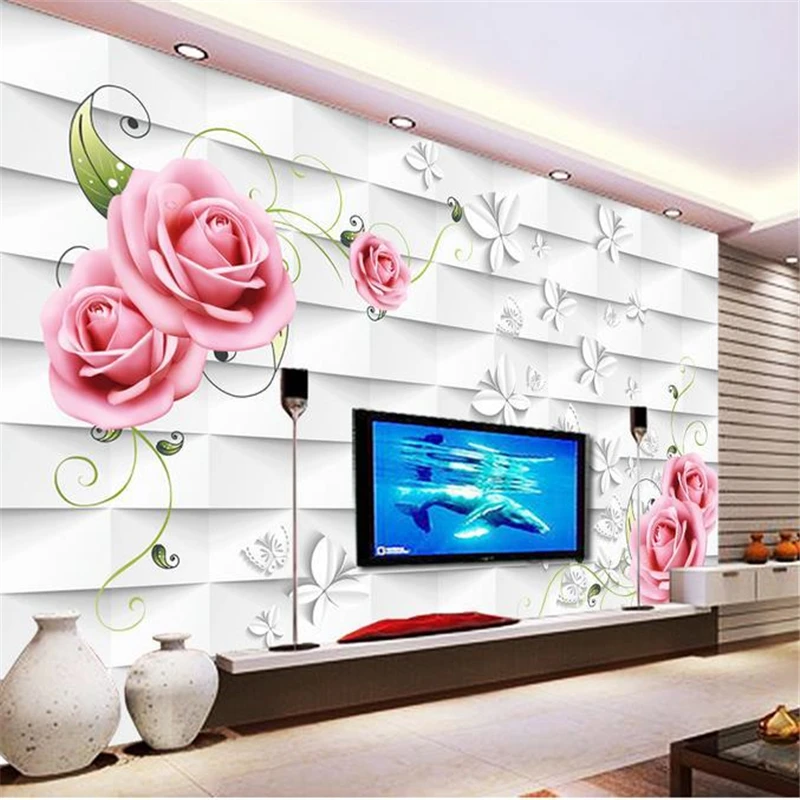 

beibehang 3d stereoscopic rose & bow murals Europe TV backdrop wallpaper living room bedroom murals photo papel de parede