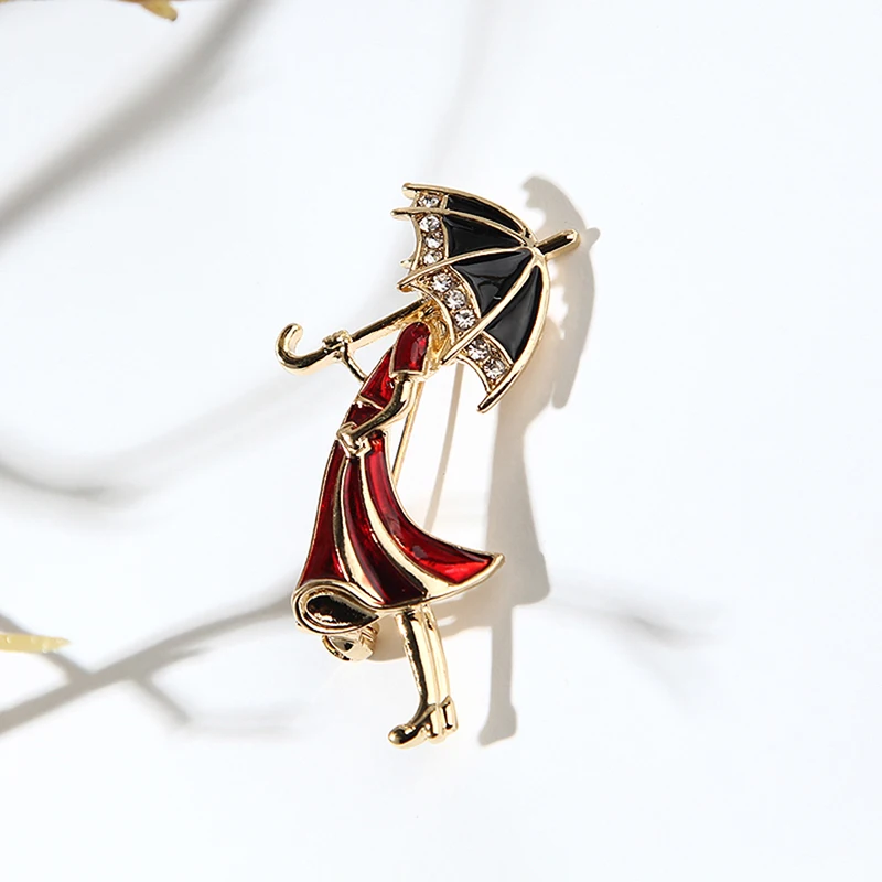 

Fashion Girl Wearing Umbrella Brooches For Enamel Cartoon Brooch Pins Women's Fashion Jewelry Accessories Broach New