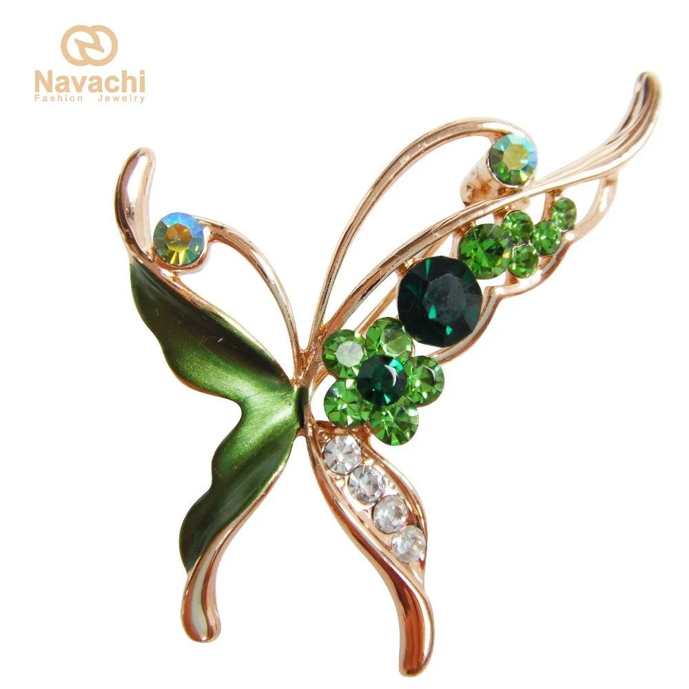 Navachi Super Butterfly Insect Green Enamel Yellow GP Rhinestone Crystal Pin Brooch SMT7154 | Украшения и аксессуары