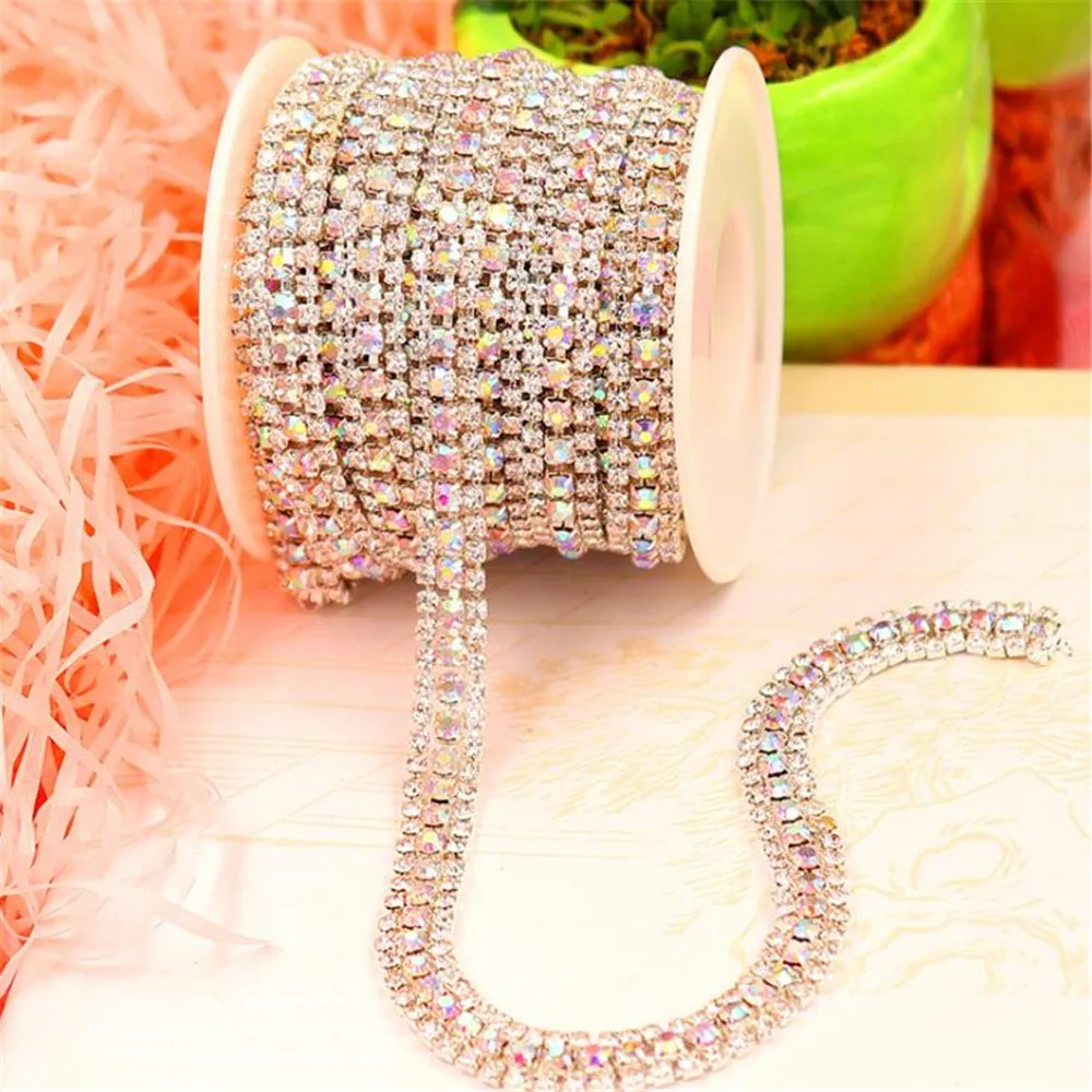 1 ярд/лот 3 ряда пришить Лента Из Бисера Смешанный цвет DIY Bling Rhinestone цепь свадебная одежда украшение ручной работы