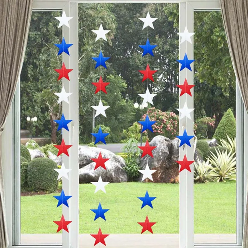 4th of July США Бумага звезда гирлянды и формирующая листы для кровли 4 м длинной цепи