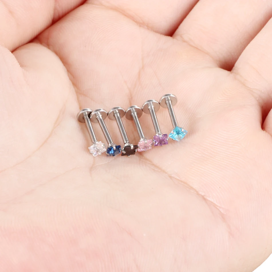 1 шт. 16 г нержавеющая сталь внутренняя нить Лабрет шпилька Helix Tragus серьги CZ