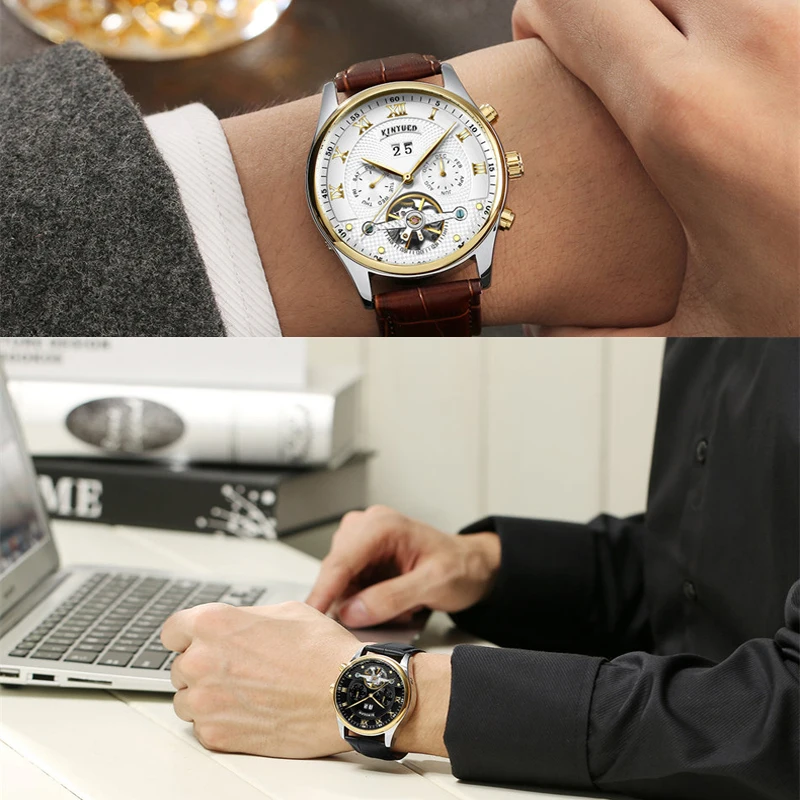 Kinyued Tourbillon Механические скелетоны Часы Мужчины Автоматическая Скелет