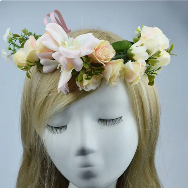 Розовая венок из роз своими руками для свадьбы, путешествий, фестивалей, девочек, украшение головы с цветами