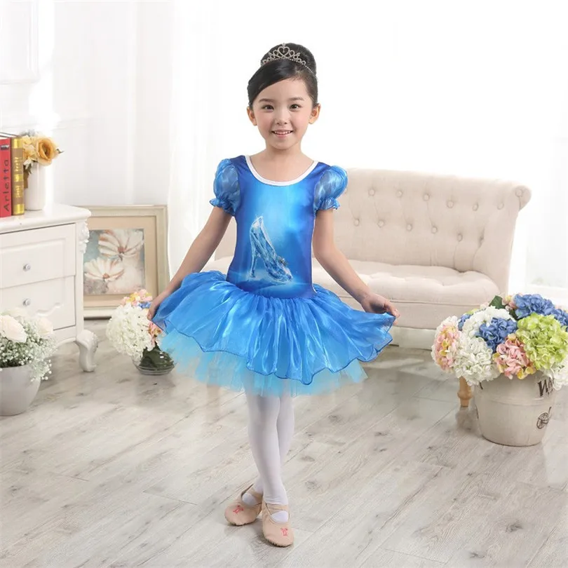 Балетное платье для танцев девочек обувь с голубыми кристаллами трико принтом