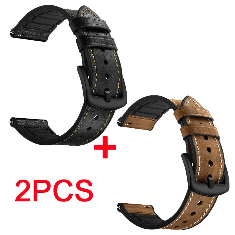 2PCS Кожаный силиконовый браслет для xiaomi Huami Amazfit темп ремешок 22 мм мягкий пояс для amazfit stratos 2 smart watch ремень ZZQing - Цвет: 2PCS