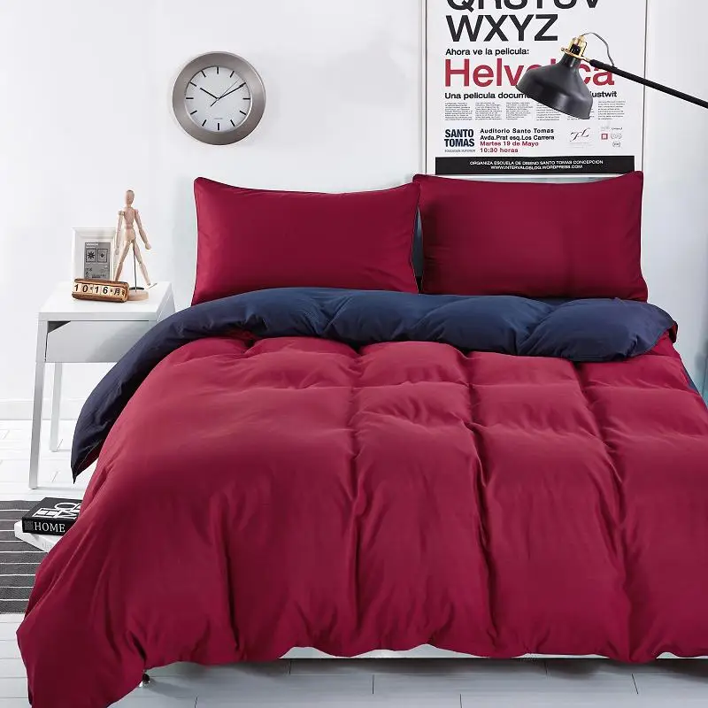 

Bedding Sets Solid Wine Red Deep Purple Striped Bed Sheet Duver Quilt Cover Pillowcase Soft King Queen Twin Bedcloth