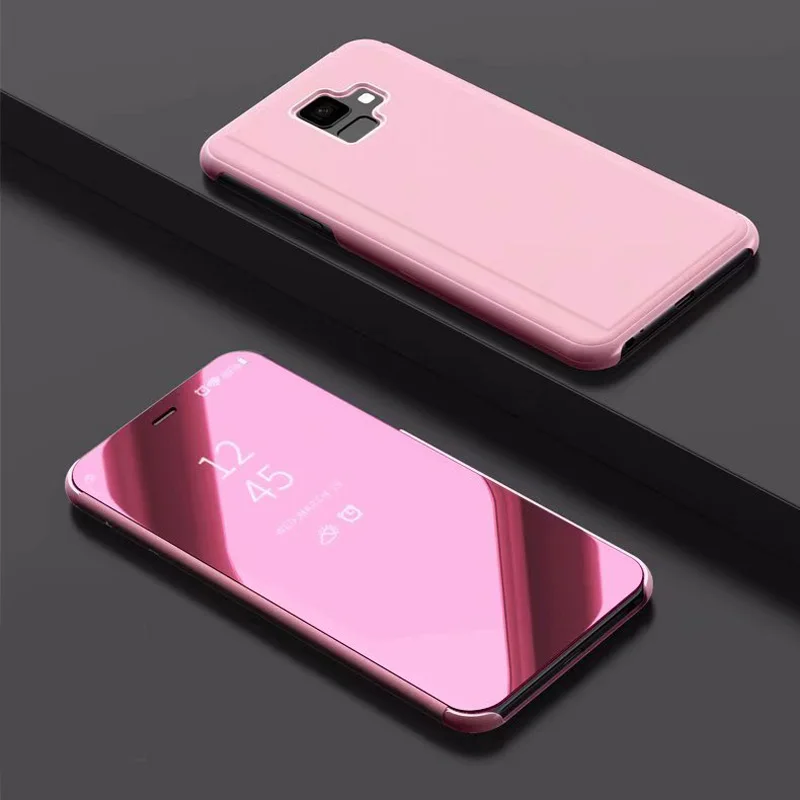 Rose Gold Роскошный кожаный чехол-книжка чехол s умное зеркало сотовый Чехол для телефона чехол для A3 A5 A6 A7 A8 J2 J3 J4 J5 J7 J8 Prime Max Nxt Core Plus - Цвет: Rose Gold