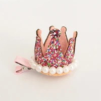 20pcslot pink rose hotsale girls glitter crown hair clips lovely tiara princess alligator hairpins beauty hair ornaments