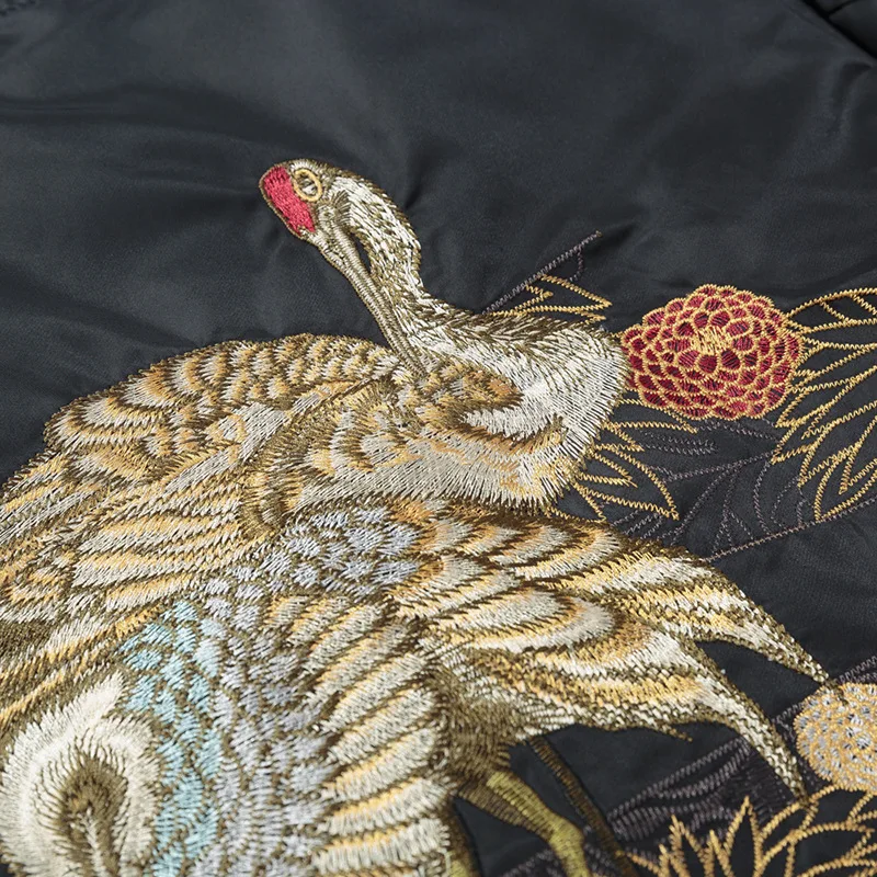 MANVALUE Men's Spring and Autumn Chinese Style Crane Embroidery Yokosuka Clothes Men's Short Uniform Jackets Tide