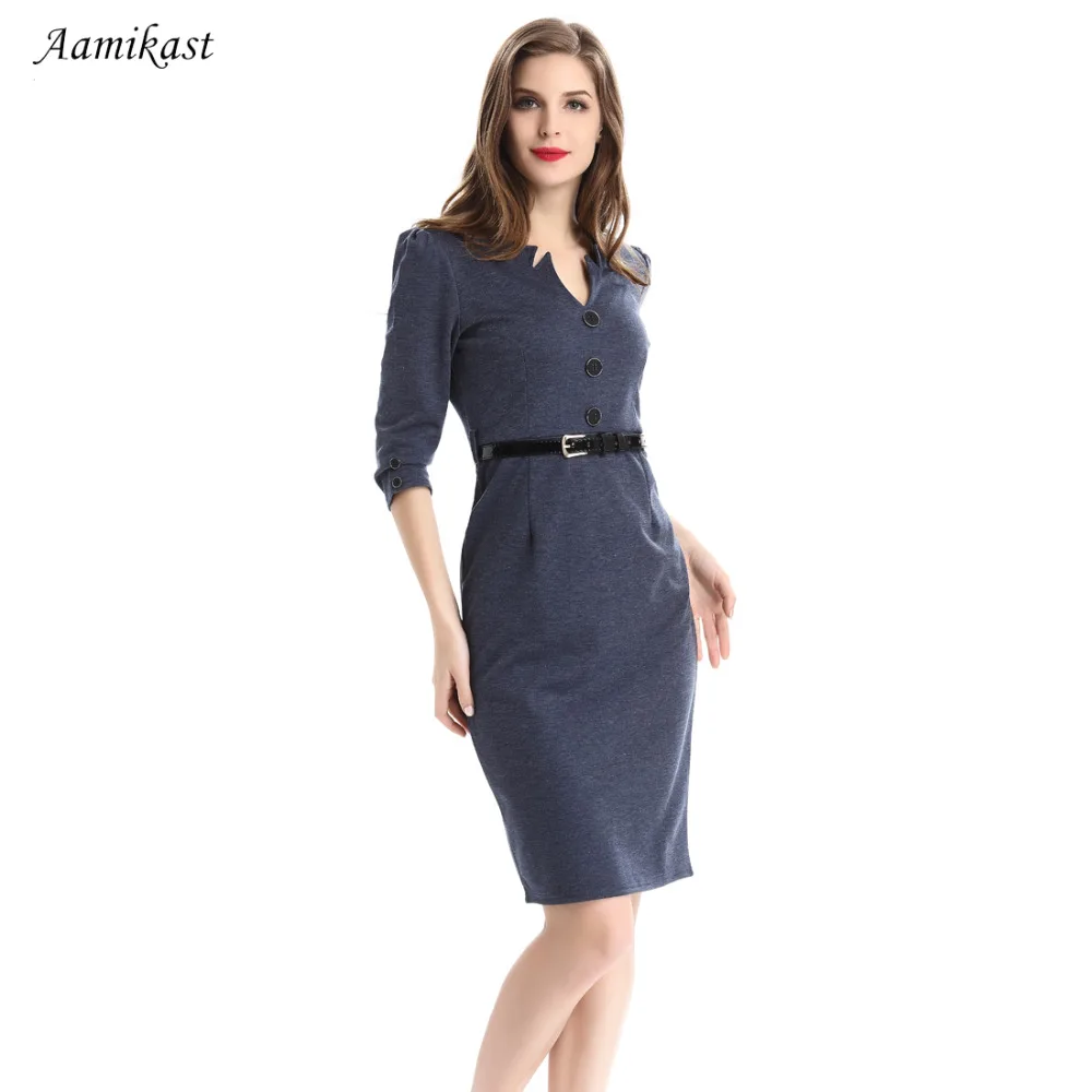 Женские платья новая мода v образный вырез рукав три четверти с поясом и пряжкой