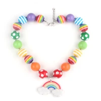 new style kids children chunky solid beads strand necklace girls chokers necklace child girl polymer rainbow pendant necklace