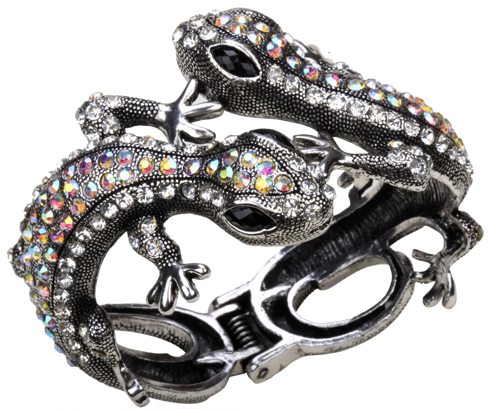 YACQ Gecko браслет Античный Золотой Серебряный цвет животное Bling Кристалл Ювелирные изделия Подарки для женщин ее девочек дропшиппинг A08