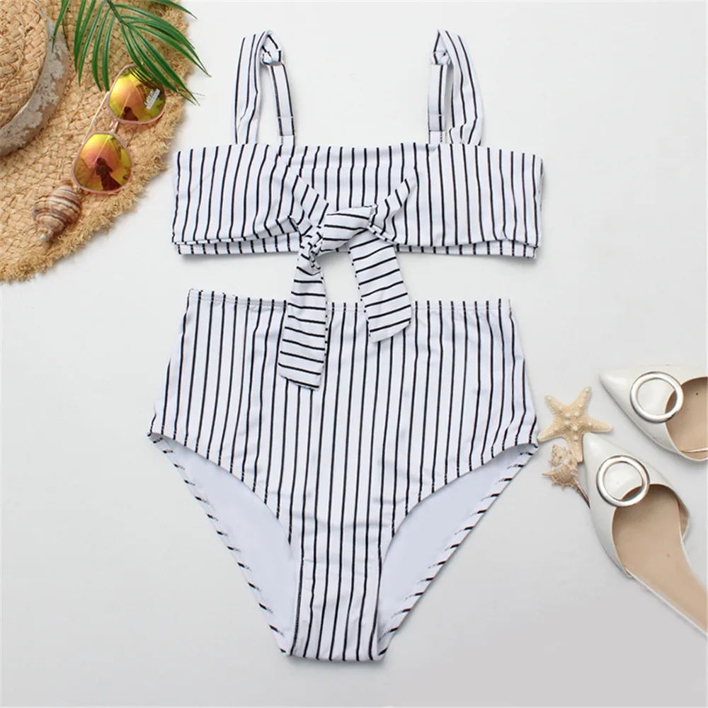 New front bandage bow bikini set 2019 girls swimming suit sexy high waist women's swimwear push up bikinis beach wear |