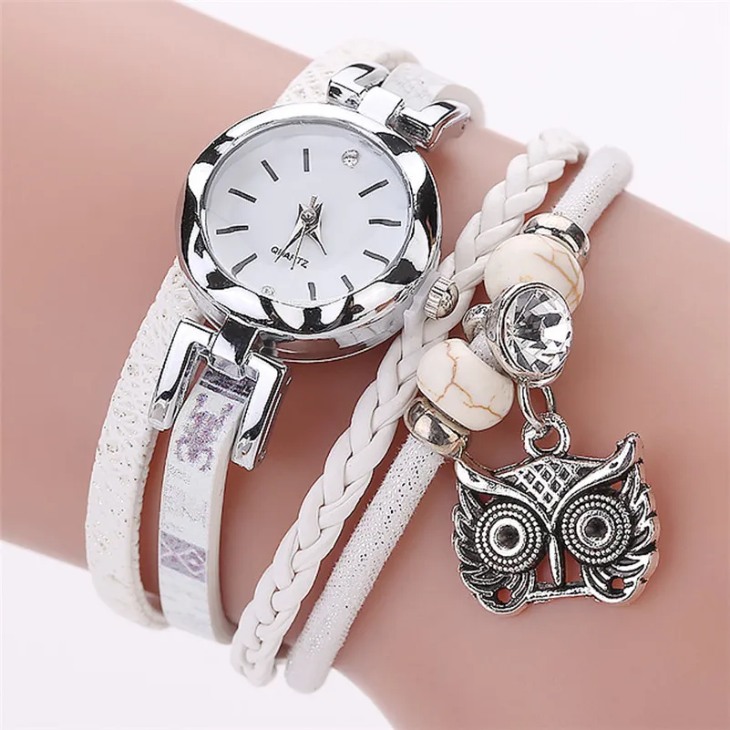 

Fashion Women Girl Watches Owl Pendant Bracelet Ladies Dress Watch Leather Strap Quartz Wristwatch Luxury Casual Clock Relogio#c