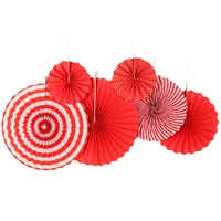 6pcsset red paper fans rosettes pinwheels paper medallions garland paper crafts for wedding birthday shower home decor
