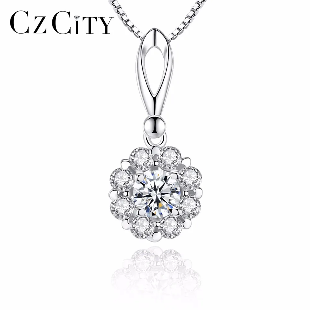 

CZCITY Charm Shinning Petal Cubic Zirconia Classic 925 Sterling Silver Pendant Necklace for Women Chain Necklace