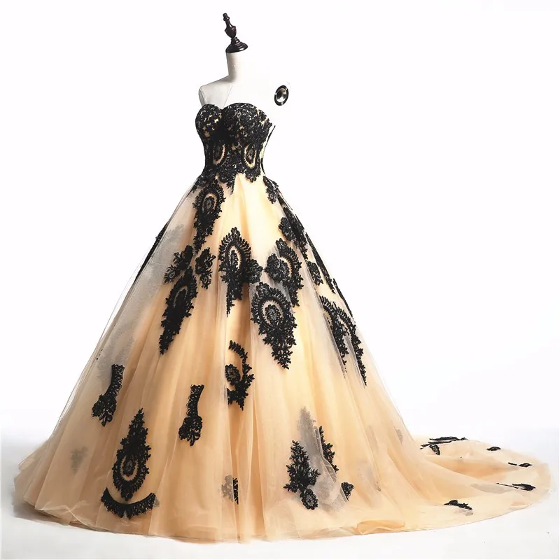 Винтажные Готические свадебные платья 2019 черное цвета шампанского милое