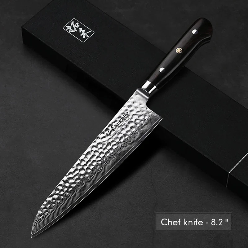 Chef Knife TURWHO лучший нож шеф-повара Япония Дамасская сталь кухонные ножи бритвы Sharp Pro шеф-повара Santoku Многофункциональный кухонный нож наборы с черной ручкой - Цвет: Chef Knife