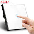 Стандарт ASEER UK, переключатель дверного звонка с сенсорным экраном, панель переключателя из закаленного стекла золотого цвета, 110-240 В, дверной звонок-переключатель Ding-Dong