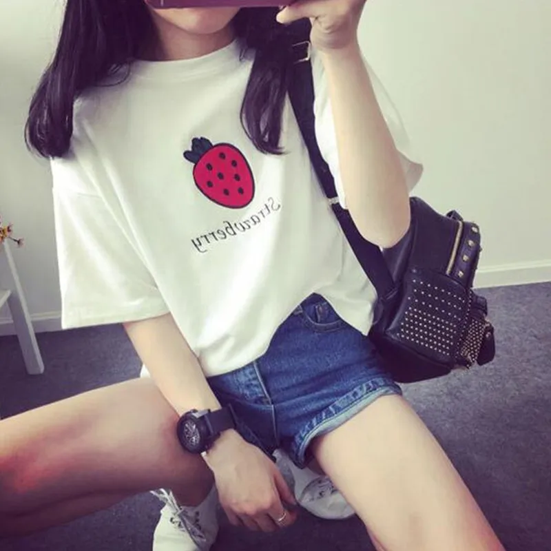 2017 летняя новинка Женская футболка с принтом клубники арбуза банана фруктов Harajuku