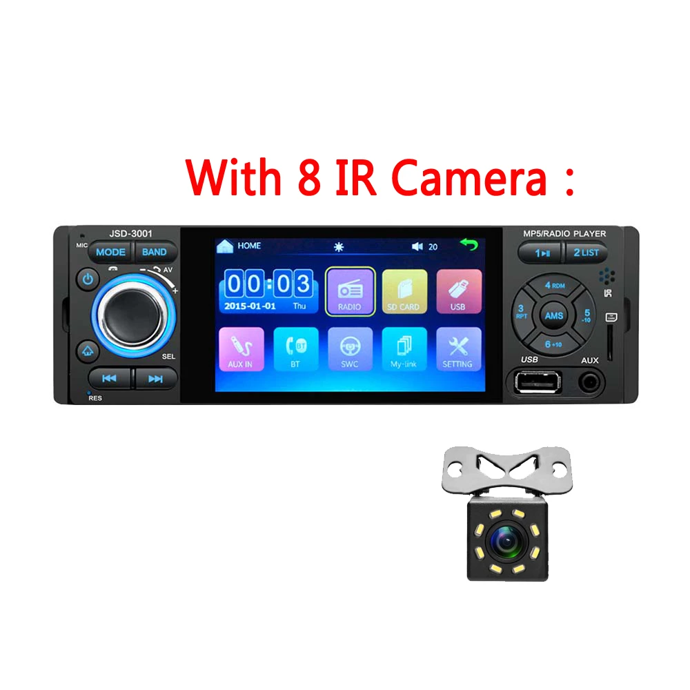 With 8 IR Camera Podofo Автомагнитола 1 Din Авторадио 4 дюймов сенсорный экран Авто аудио стерео Мультимедийный Плеер Зеркало Ссылка Bluetooth USB AUX FM SWC - Цвет: With 8 IR Camera