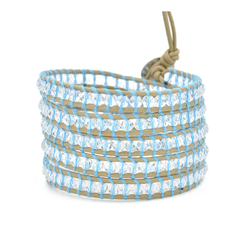 Смешанные природные камни Для женщин кожаный браслет 5 из переплетенных нитей