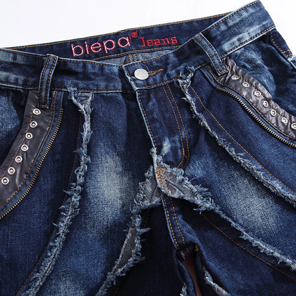 Hot Sale Ripped Jeans for Men Fashion Rivet Casual Original Brand Designer Elastic Blue Denim Mens Clothes Plus Size | Мужская одежда