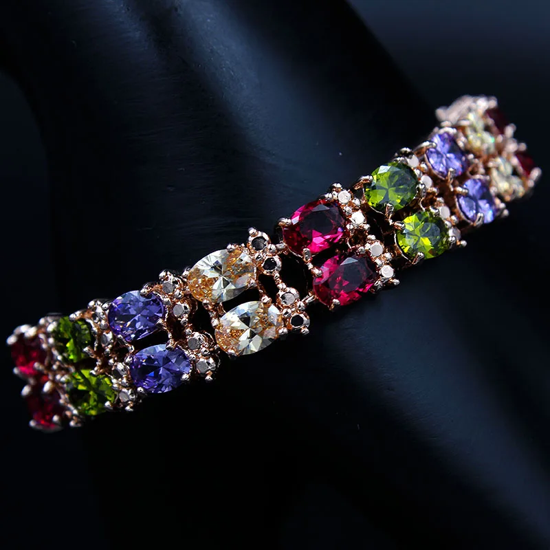 Роскошные AAA циркон браслеты для женщин трендовые розовое золото C двойные полосы