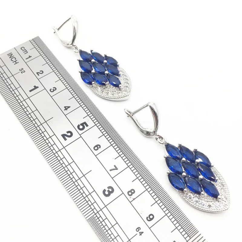 3 шт. женские серьги и кольцо из циркона серебро 925 пробы|jewelry sets|ring necklaceblue zircon |