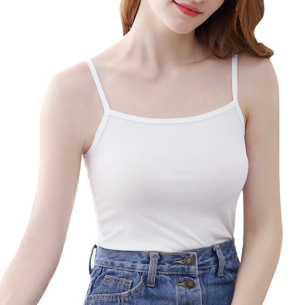 Women Sexy Sleeveless Tank Top Summer Strappy Cami Tops Vest Casual Solid Color Slim Tee Shirt Ladies White Black Camisole - Цвет: 02