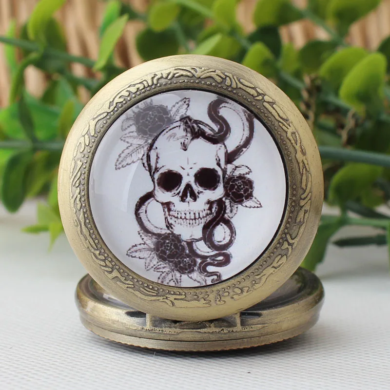 Классический цветок Череп Шаблон карманные часы оригинальные кварцевые не