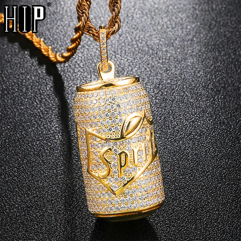 Хип хоп Bling Полный Iced Out кубический циркон спрайт бутылка Медь золотой цвет кулон и ожерелье для мужчин и женщин ювелирные изделия