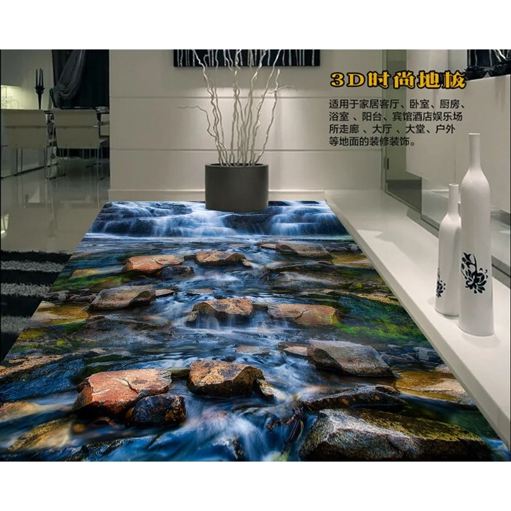 3D ПВХ настенное покрытие на заказ стикер 3D поток каменный пол наклейки Lotusf ванная комната настил живопись фото обои для стен