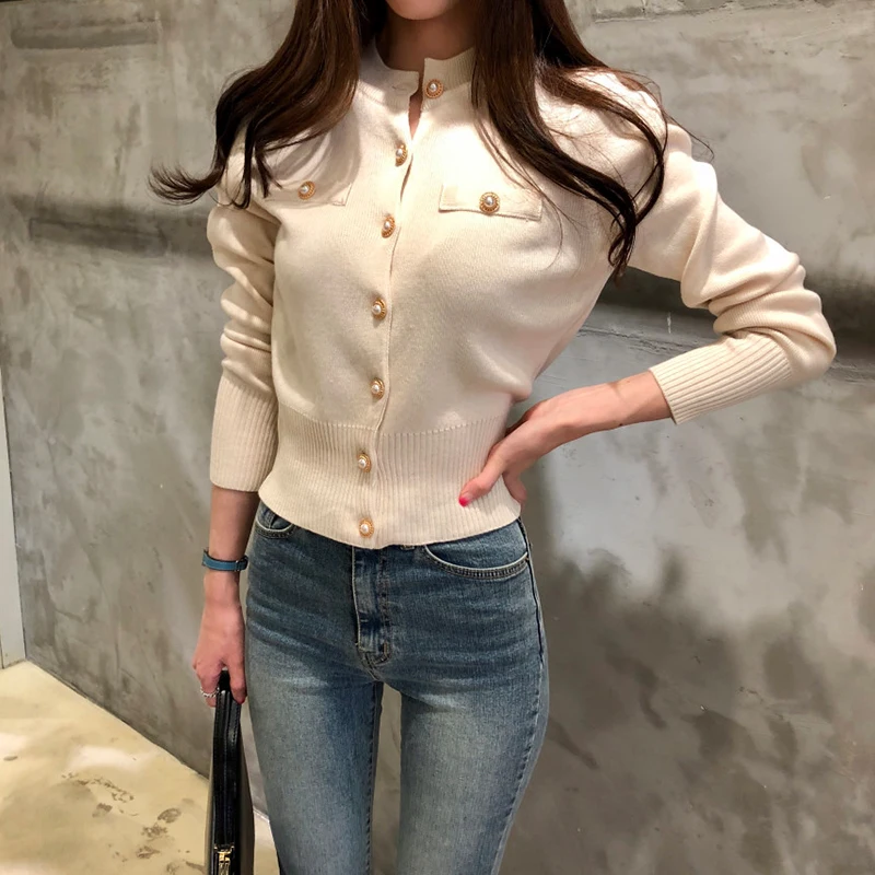 New Arrival 2019 Spring &amp Autumn Women Knitted Cardigan Cotton Sweater Coat O-neck Solid Slim Jacket Female XL-4XL 0112-49 |