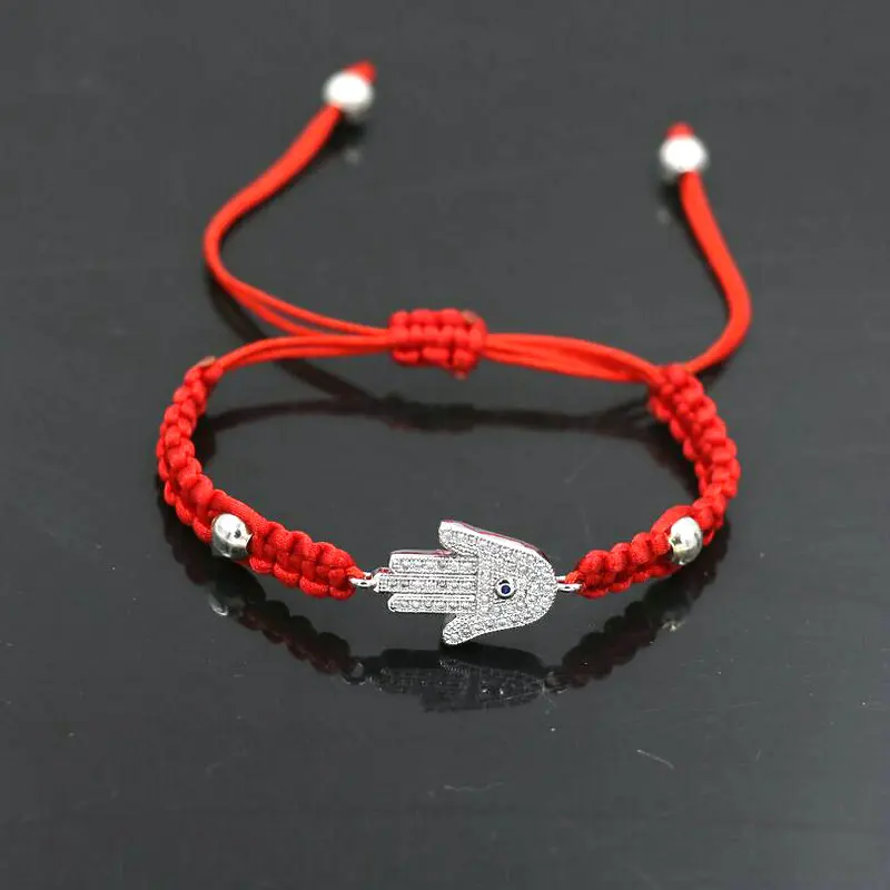 Браслет Стразы ручной работы серебристого цвета с кристаллами циркона и красной