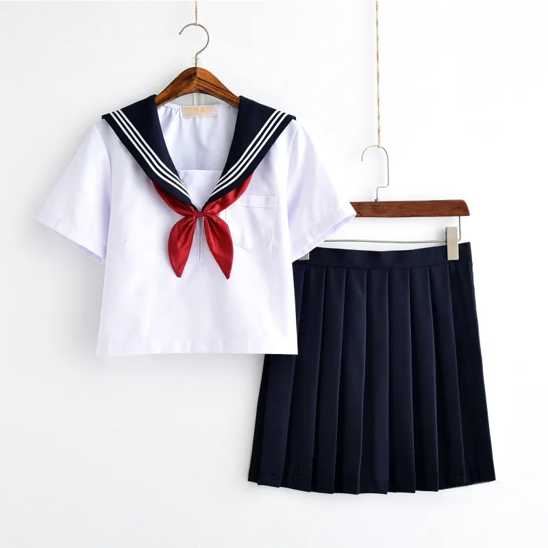 Short Sleeve Set Белая школьная форма японского класса, морской моряк, школьная форма для студентов, одежда для девочек, аниме, Костюм Моряка - Цвет: Short Sleeve Set