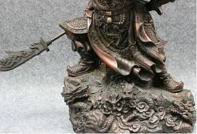15 &quotКитайский чистая бронза 9 Дракон Воин GuanGong GuanYu Бог Держите меч статуя|Статуи