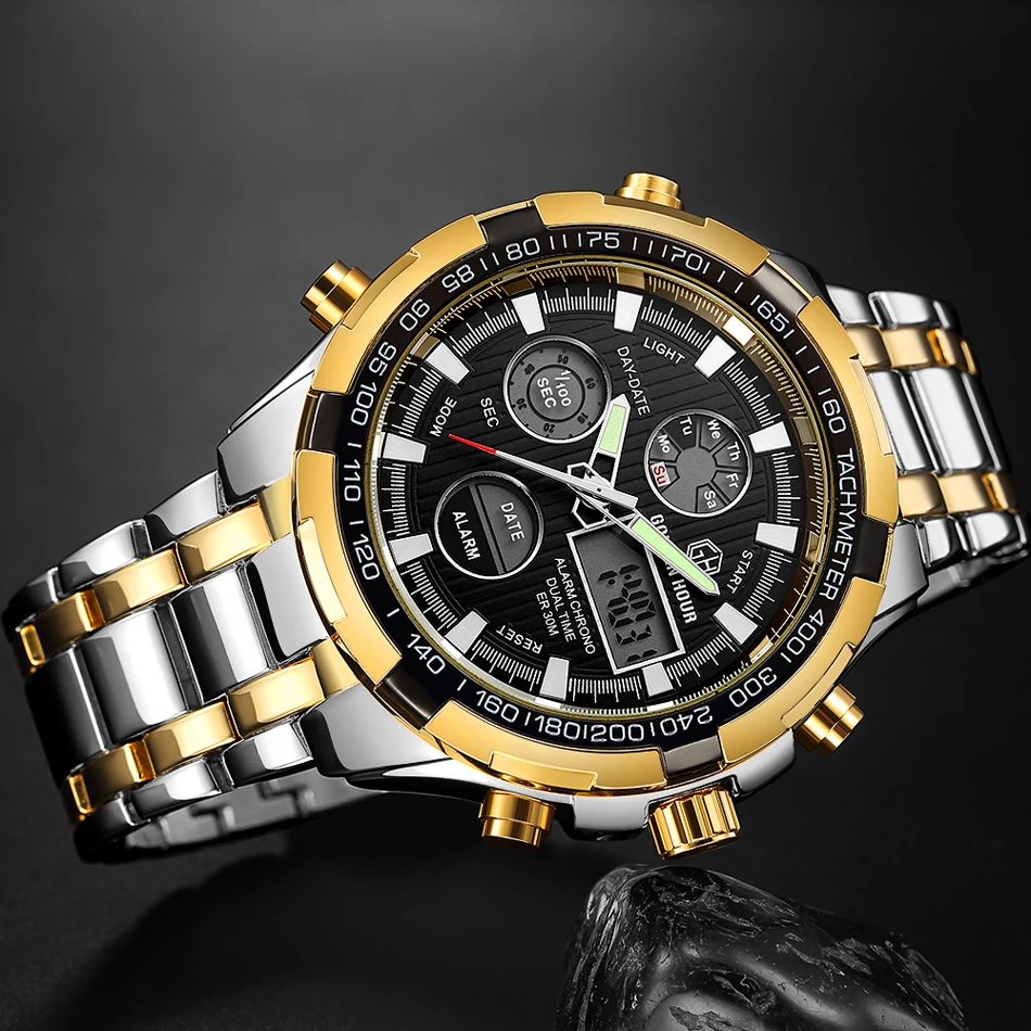 Reloj Hombre GOLDENHOUR Топ люксовый бренд Мужские часы цифровые спортивные мужские