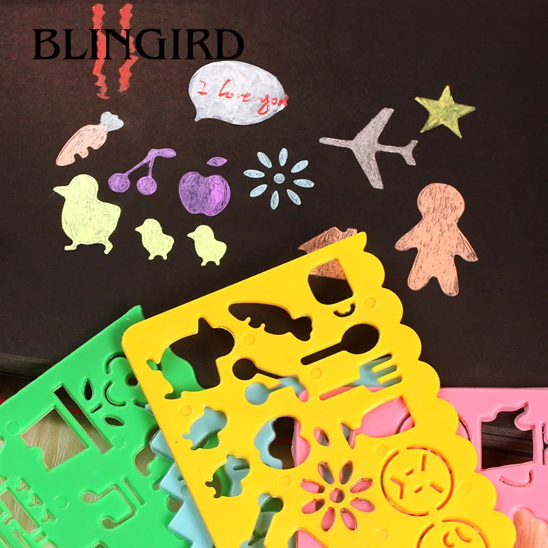 

4 PCS Cute Art Graphics Symbols Korea Stationery Candy Color Ruler Oppssed Drawing Template Rulers Painting Stencils Supplies