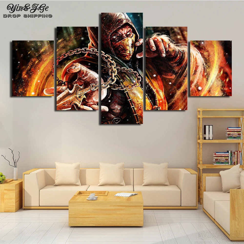 Художественная настенная Модульная картина Hd картина 5 шт. Mortal kombat с принтом из игры домашний плакат холст прикроватный фон Декор