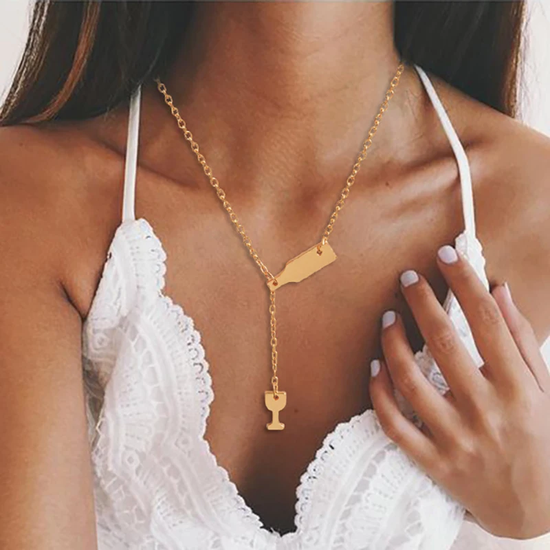 SRCOI ожерелье в виде бутылки вина золотого цвета с длинной подвеской изящная