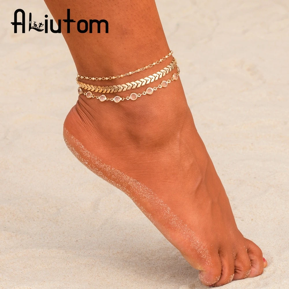 Ножные браслеты ALIUTOM 3 шт./компл. с кристаллами и блестками для женщин пляжные