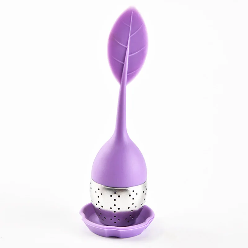 Purple 1 шт. Силиконовое чайное ситечко фильтр для чая для повторного использования 6 Цвета Сладкий Лист с поддон Новинка Сито-заварник травяной сито для приправ принадлежность для чая - Color: Purple