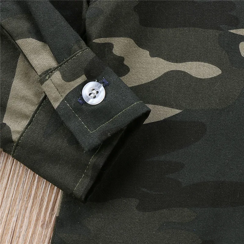 Одежда для маленьких мальчиков и девочек камуфляжные топы рубашка с длинными