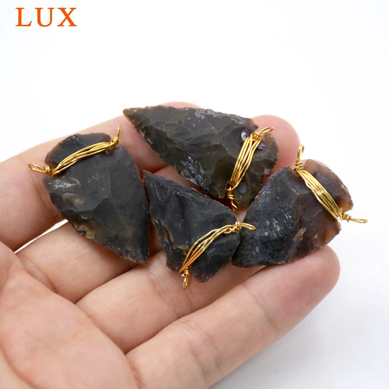 Wire Wrapped Raw Natural Jaspers Obsidian Stones Arrowhead Connector Pendant Brown black Arrow Charm handmade craft Jewelry | Украшения и