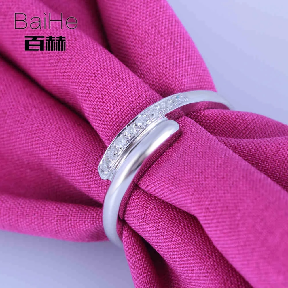 BAIHE Solid 14K белое золото 0.12CT H/SI круглый натуральный бриллиант свадебные женские