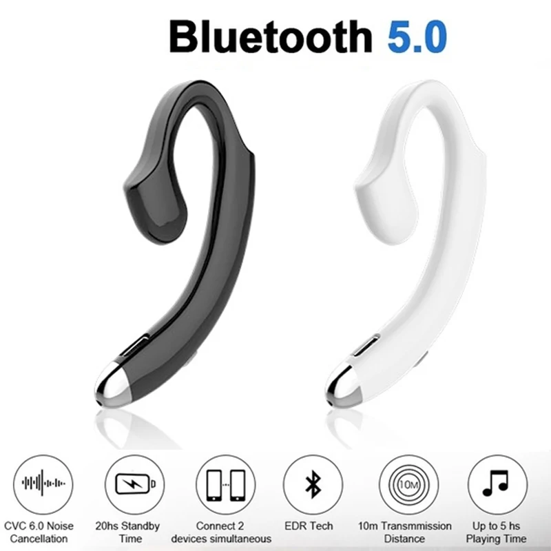 Ушные Крючки Беспроводные Bluetooth 5,0 наушники с микрофоном безболезненные не затычки для ушей Беспроводные спортивные наушники EDR деловые наушники
