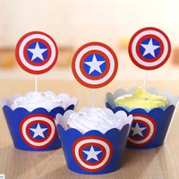 24pcs captain america party supplies cupcake wrappers favors cupcake toppers kids boys birthday baby shower party decoration